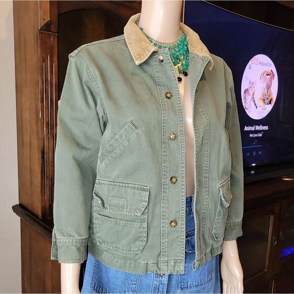 Woolrich Military Green Button-Front Flannel Jacket Cotton Lined with corduroy - Picture 8 of 13